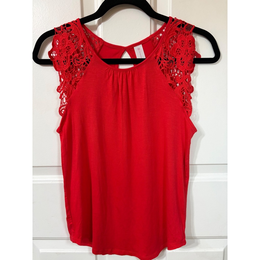 No Boundaries | Lace Crochet Shoulder Tank Top | S || Red |